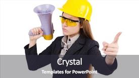  Presentation with construction - Audience pleasing slides consisting of employee safety - female construction worker with loudspeaker backdrop and a  colored foreground