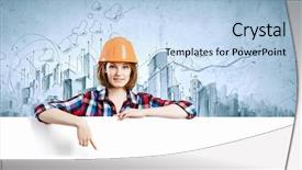  Presentation with builder - Beautiful slide deck featuring employee safety - image of young woman builder backdrop and a light blue colored foreground