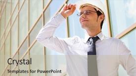  Presentation with foreman - Cool new presentation with employee safety - portrait of confident foreman backdrop and a mint green colored foreground