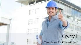  Presentation with architect - Colorful slide deck enhanced with employee safety - portrait of happy male architect backdrop and a light blue colored foreground