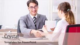  Presentation with office - Amazing theme having salary negotiation - man and woman discussing backdrop and a lemonade colored foreground