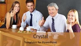  Presentation with people - Amazing PPT theme having employee satisfaction - four happy business people holding backdrop and a  colored foreground