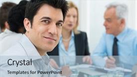  Presentation with young students working in groups - Cool new presentation theme with employee satisfaction - portrait of happy young businessman backdrop and a  colored foreground