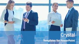  Presentation with employee - Beautiful PPT theme featuring employee satisfaction - portrait of young businessman backdrop and a teal colored foreground