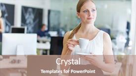  Presentation with cold brew coffee - Slides enhanced with employee satisfaction - woman in office drinking coffee background and a  colored foreground