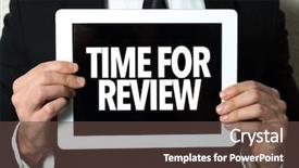 Presentation with review - Colorful presentation theme enhanced with employee satisfaction survey - time for review backdrop and a tawny brown colored foreground