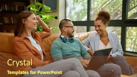  Presentation with solutions business - Theme featuring employee-shows-teammates-business-solutions background and a tawny brown colored foreground