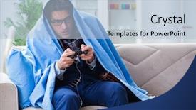  Presentation with cyber stalking computer laptop suffering - PPT theme featuring employee suffering from flue playing background and a light blue colored foreground