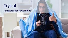  Presentation with cyber stalking computer laptop suffering - Audience pleasing presentation theme consisting of employee suffering from flue playing backdrop and a  colored foreground