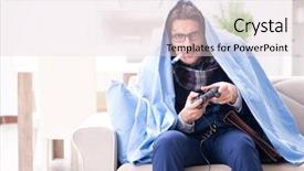  Presentation with cyber stalking computer laptop suffering - Beautiful PPT layouts featuring employee suffering from flue playing backdrop and a  colored foreground