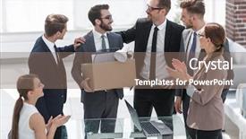  Presentation with employee - Presentation theme having employee to the business team background and a violet colored foreground