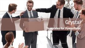  Presentation with employee - PPT theme having employee to the business team background and a coral colored foreground