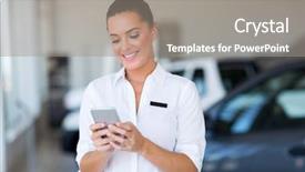  Presentation with car sales - Colorful slide deck enhanced with employee transport consultancy - beautiful young car sales consultant backdrop and a gray colored foreground