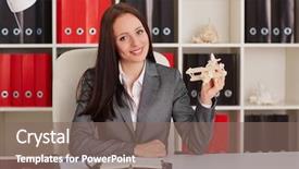  Presentation with travel agency - Presentation theme enhanced with employee transport consultancy - businesswoman with a model background and a violet colored foreground