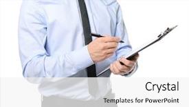  Presentation with salesman - Beautiful presentation theme featuring employee transport consultancy - car salesman writing on clipboard backdrop and a white colored foreground