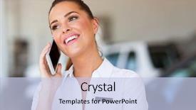  Presentation with cell - Cool new PPT theme with employee transport consultancy - cheerful car saleswoman talking backdrop and a light blue colored foreground