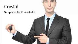  Presentation with salesman - Presentation theme consisting of employee transport consultancy - handsome car salesman with key background and a  colored foreground