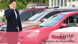  Presentation with transportation brand new cars - Cool new PPT layouts with employee transport consultancy - man talking on phone backdrop and a  colored foreground