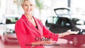  Presentation with aged - Presentation design enhanced with employee transport consultancy - pretty middle aged saleswoman doing background and a  colored foreground