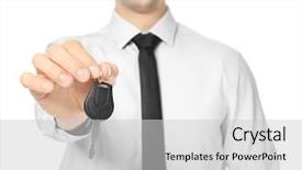  Presentation with car body repairer holding - Amazing theme having employee transport consultancy - young salesman holding car key backdrop and a light gray colored foreground