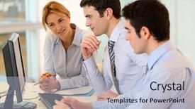  Presentation with turnover - Presentation design consisting of employee turnover - business team working on front background and a light blue colored foreground