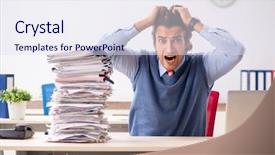  Presentation with employee of year - Colorful PPT theme enhanced with employee unhappy with excessive work backdrop and a  colored foreground