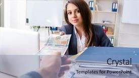  Presentation with unhappy - Slide set having employee unhappy with excessive work background and a light blue colored foreground