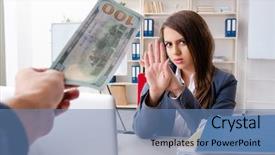  Presentation with employee of year - Slide deck with employee unhappy with excessive work background and a teal colored foreground