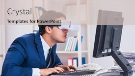  Presentation with virtual reality - Colorful PPT theme enhanced with employee-using-virtual-reality-glasses backdrop and a soft green colored foreground