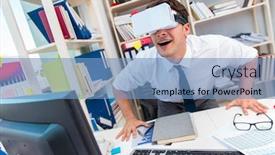  Presentation with movie - Colorful theme enhanced with employee-watching-movie-on-vr backdrop and a teal colored foreground