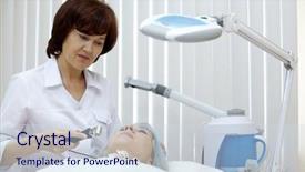  Presentation with beauty salon design - Colorful PPT theme enhanced with employee welfare - beautician at beauty salon processes backdrop and a  colored foreground