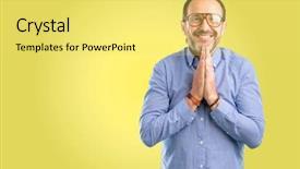  Presentation with praying hands - Audience pleasing PPT theme consisting of employee wishes - handsome middle age man backdrop and a  colored foreground