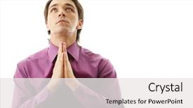  Presentation with upwards - Slide deck consisting of employee wishes - portrait of praying businessman looking background and a white colored foreground