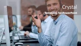  Presentation with workplace - Theme having employee-with-a-headset background and a tawny brown colored foreground