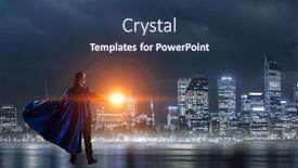  Presentation with skills - Presentation design featuring employee with super skills mixed media background and a ocean colored foreground