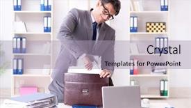  Presentation with work from hom - Presentation theme featuring employee with too much work background and a  colored foreground