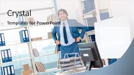  Presentation with employee anniversary work office - Cool new PPT layouts with employee with too much work backdrop and a white colored foreground