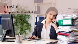  Presentation with work - Amazing presentation design having employee with too much work backdrop and a coral colored foreground