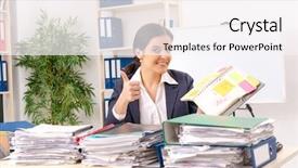  Presentation with work - Presentation design consisting of employee with too much work background and a  colored foreground