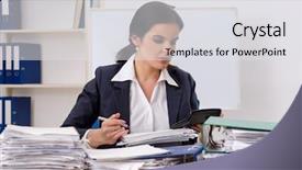  Presentation with employee - Beautiful slide deck featuring employee with too much work backdrop and a light gray colored foreground