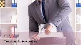  Presentation with work - PPT theme consisting of employee-with-too-much-work background and a coral colored foreground