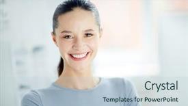  Presentation with employee - Presentation having employee with toothy smile look background and a  colored foreground