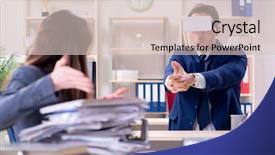  Presentation with virtual reality - PPT theme enhanced with employee with virtual reality glasses background and a soft green colored foreground