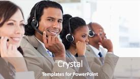  Presentation with employee - Colorful slide deck enhanced with employee working among his team backdrop and a gray colored foreground