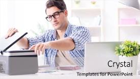  Presentation with employee - Theme with employee working at copying machine background and a light gray colored foreground