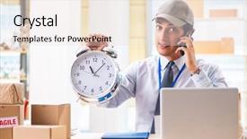  Presentation with employee working in industry - Slide set featuring employee working in box delivery background and a  colored foreground