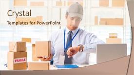  Presentation with box - Audience pleasing slide deck consisting of employee working in box delivery backdrop and a  colored foreground