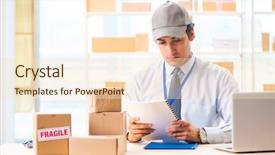  Presentation with employee service anniversary - Beautiful slides featuring employee working in box delivery backdrop and a  colored foreground