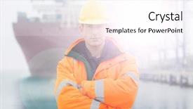  Presentation with employee working in industry - Amazing PPT layouts having employee working in shipping port backdrop and a white colored foreground