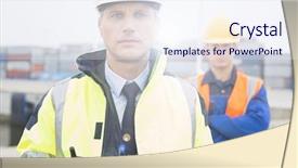  Presentation with shipping - Slide deck consisting of employee working in shipping port background and a sky blue colored foreground